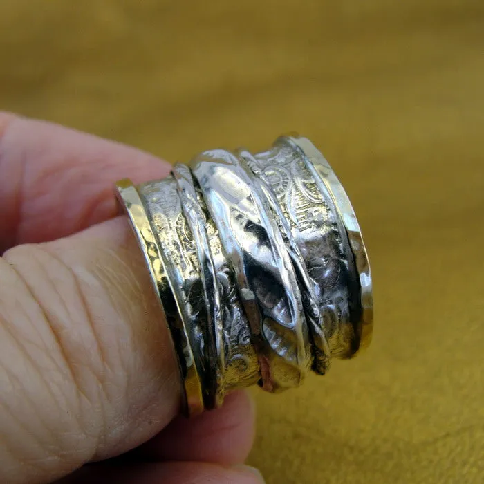 Hadar Designers 9k Yellow Gold Sterling Silver Ring 6,6.5, Swivel (B) LAST