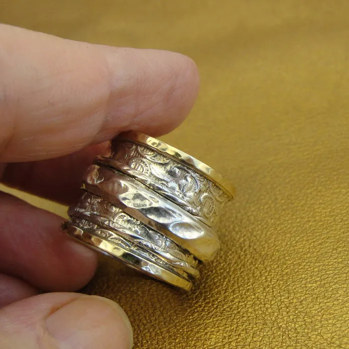 Hadar Designers 9k Yellow Gold Sterling Silver Ring 6,6.5, Swivel (B) LAST
