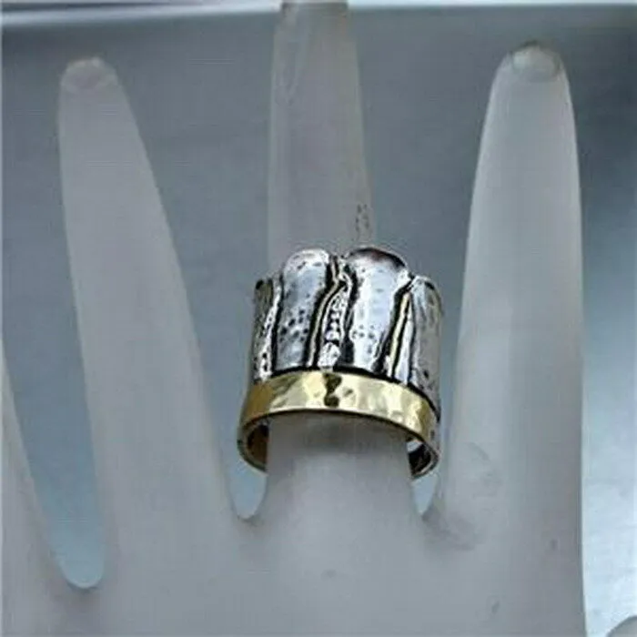 Hadar Designers 9k yellow gold sterling silver ring sz 6.5,7,7.5 handmade (h) y