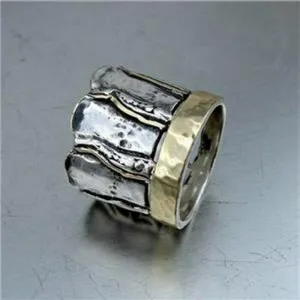 Hadar Designers 9k yellow gold sterling silver ring sz 6.5,7,7.5 handmade (h) y