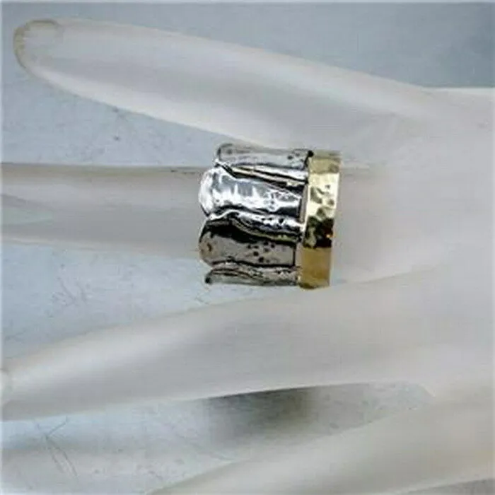 Hadar Designers 9k yellow gold sterling silver ring sz 6.5,7,7.5 handmade (h) y