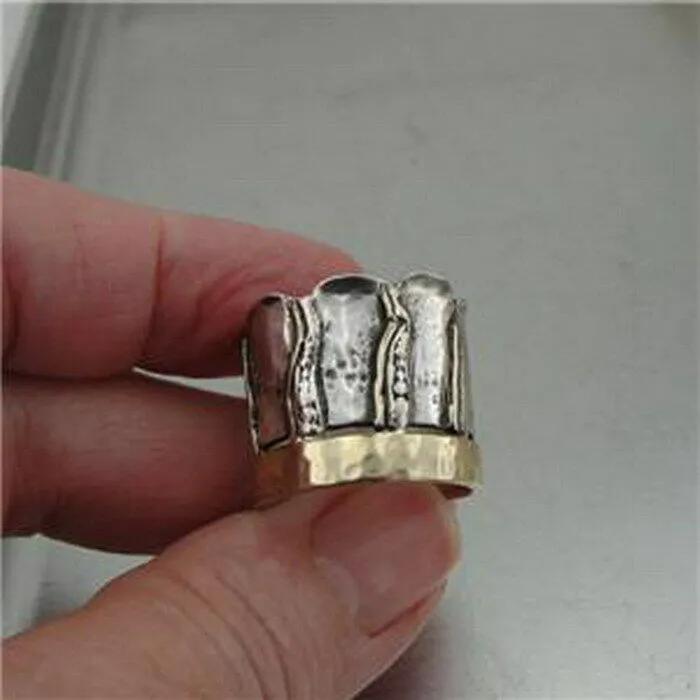 Hadar Designers 9k yellow gold sterling silver ring sz 6.5,7,7.5 handmade (h) y