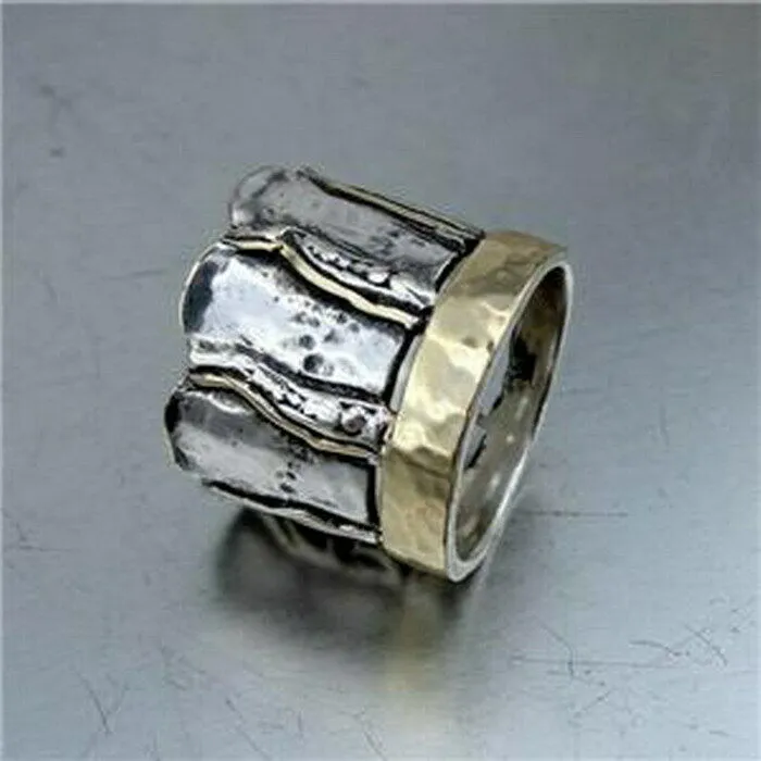 Hadar Designers 9k yellow gold sterling silver ring sz 6.5,7,7.5 handmade (h) y