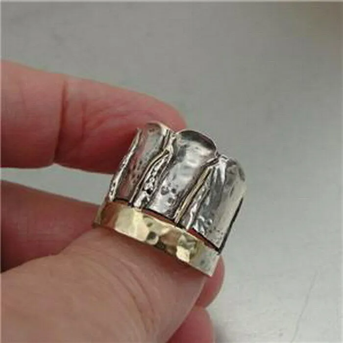 Hadar Designers 9k yellow gold sterling silver ring sz 6.5,7,7.5 handmade (h) y