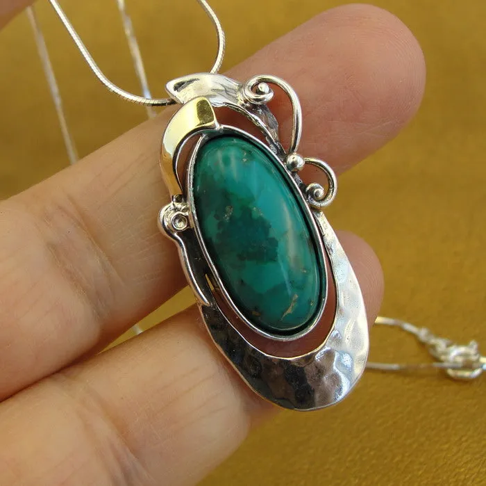 Hadar Designers 9k Yellow Gold Sterling Silver Turquoise Earrings Handmade (MS