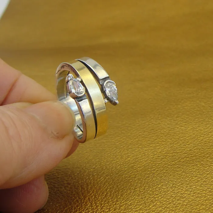 Hadar Designers 9k Yellow Gold Sterling Silver Zircon Ring, Handmade(MS