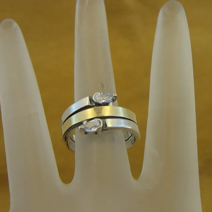 Hadar Designers 9k Yellow Gold Sterling Silver Zircon Ring, Handmade(MS