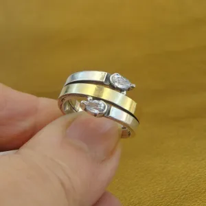 Hadar Designers 9k Yellow Gold Sterling Silver Zircon Ring, Handmade(MS