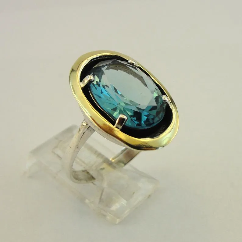 Hadar Designers Amethyst CZ 9k Yellow Gold 925 Silver Ring, MS