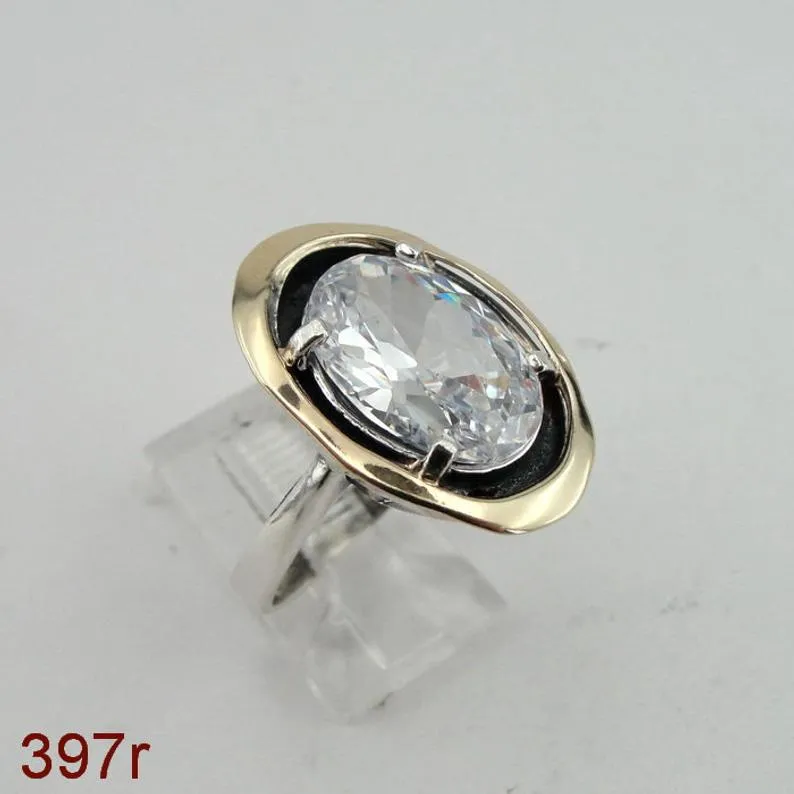 Hadar Designers Amethyst CZ 9k Yellow Gold 925 Silver Ring, MS