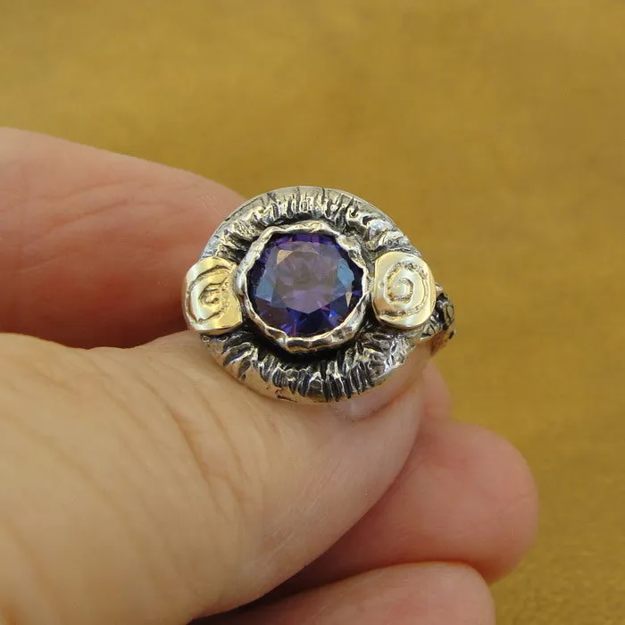 Hadar Designers Amethyst CZ 9k Yellow Gold Sterling Silver Ring sz 6.5 () LAST
