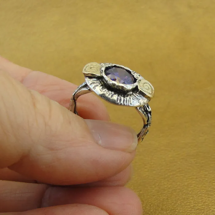 Hadar Designers Amethyst CZ 9k Yellow Gold Sterling Silver Ring sz 6.5 () LAST