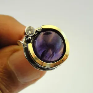 Hadar Designers Amethyst Ring 9k Yellow Gold 925 Silver 6,7,8,9,10 Handmade (Ms)