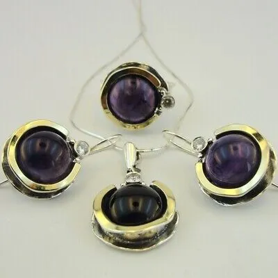 Hadar Designers Amethyst Ring 9k Yellow Gold 925 Silver 6,7,8,9,10 Handmade (Ms)