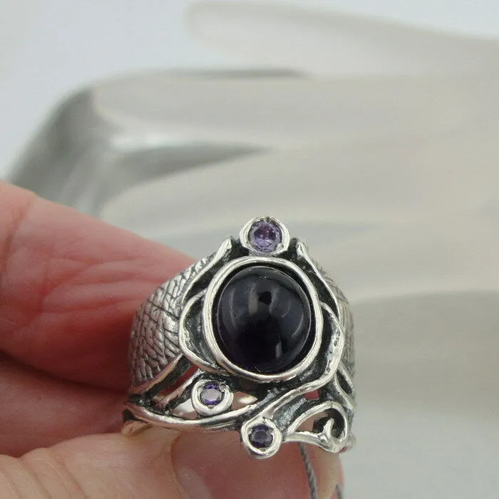Hadar Designers Amethyst Ring sz 7, 7.5 925 Sterling Silver Handmade Art () SALE