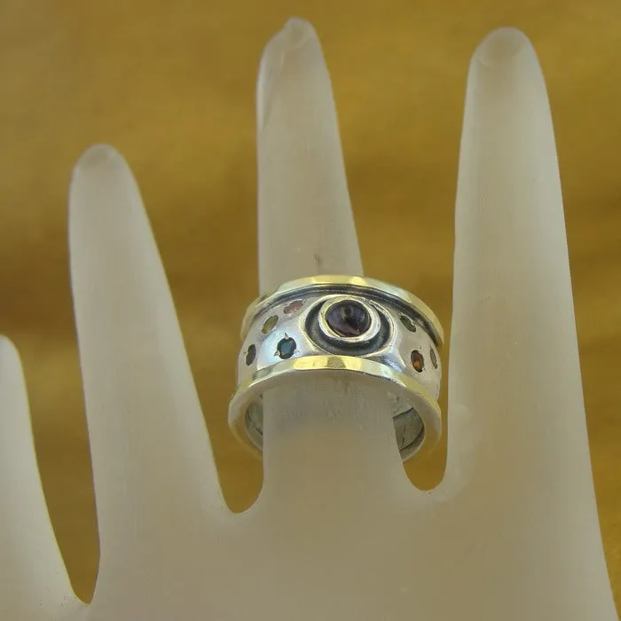 Hadar Designers Amethyst Ring Yellow Gold 925 Silver, Handmade (MS 1688)