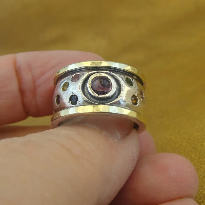 Hadar Designers Amethyst Ring Yellow Gold 925 Silver, Handmade (MS 1688)