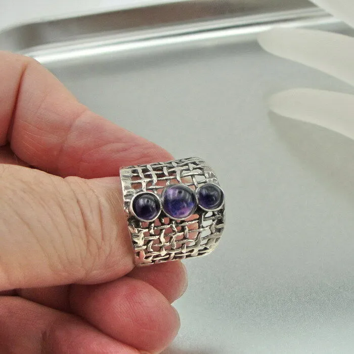 Hadar Designers Amethyst Ring,Handmade Sterling Silver (H 142) y