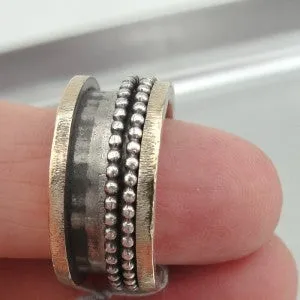 Hadar Designers Art Swivel 9k Yellow Gold Sterling Silver Ring 7.5, 8 (sp) SALE