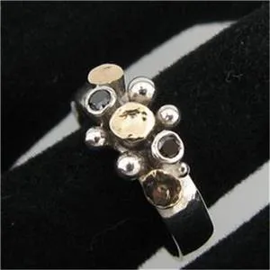 Hadar Designers Black Diamond Ring 6,7,8,9 Handmade 9k Gold 925 Silver  (I r404)