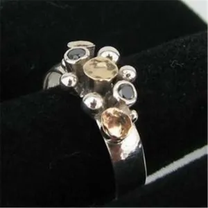 Hadar Designers Black Diamond Ring 6,7,8,9 Handmade 9k Gold 925 Silver  (I r404)