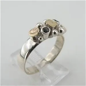 Hadar Designers Black Diamond Ring 6,7,8,9 Handmade 9k Gold 925 Silver  (I r404)