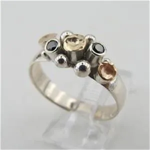 Hadar Designers Black Diamond Ring 6,7,8,9 Handmade 9k Gold 925 Silver  (I r404)