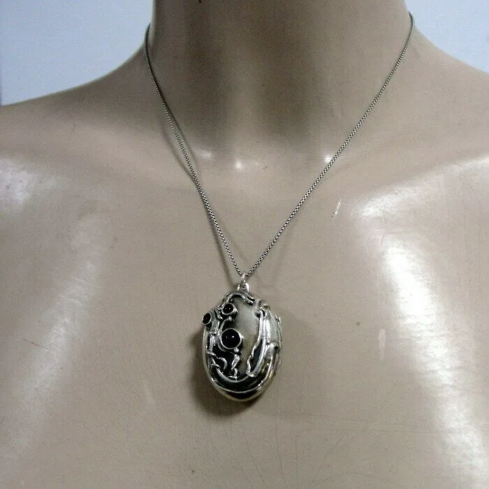 Hadar Designers Black Onyx Locket Pendant 925 Sterling Silver Handmade Art (H) y