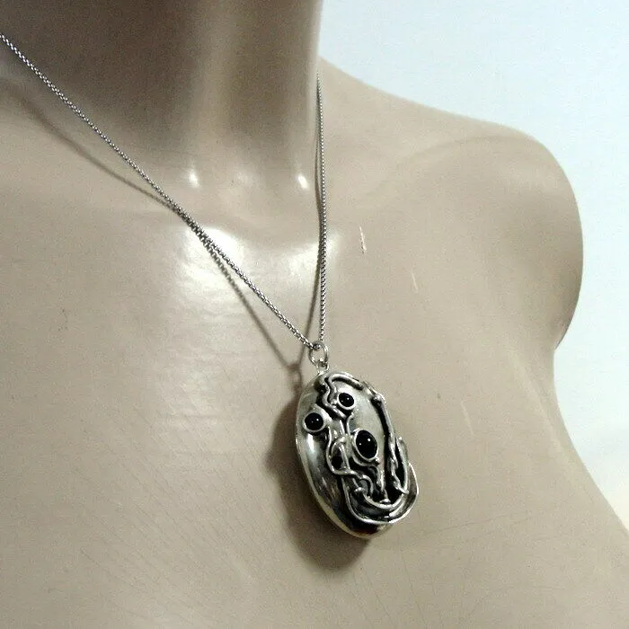 Hadar Designers Black Onyx Locket Pendant 925 Sterling Silver Handmade Art (H) y