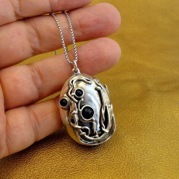 Hadar Designers Black Onyx Locket Pendant 925 Sterling Silver Handmade Art (H) y
