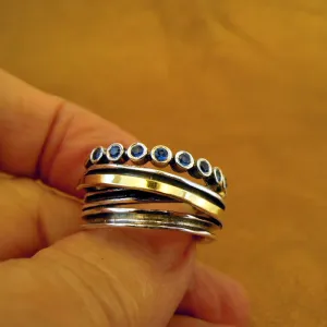 Hadar Designers Blue CZ Ring 9k Yellow Gold 925 Silver 7,7.5,8,9,10, Israel (MSY