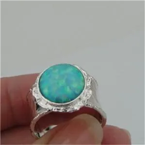 Hadar Designers Blue Opal Ring 6,7,8,9,10 Sterling 925 Silver Handmade(I r137sil