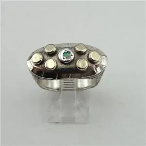 Hadar Designers Blue Opal Ring Handmade 9k Yellow Gold 925 Silver sz 7 Last One