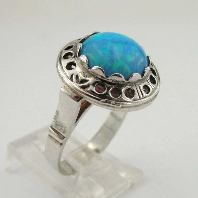 Hadar Designers Blue Opal Ring size 6.5,7 Sterling 925 Silver Handmade () LAST