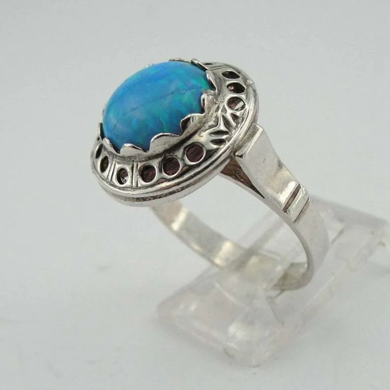 Hadar Designers Blue Opal Ring size 6.5,7 Sterling 925 Silver Handmade () LAST