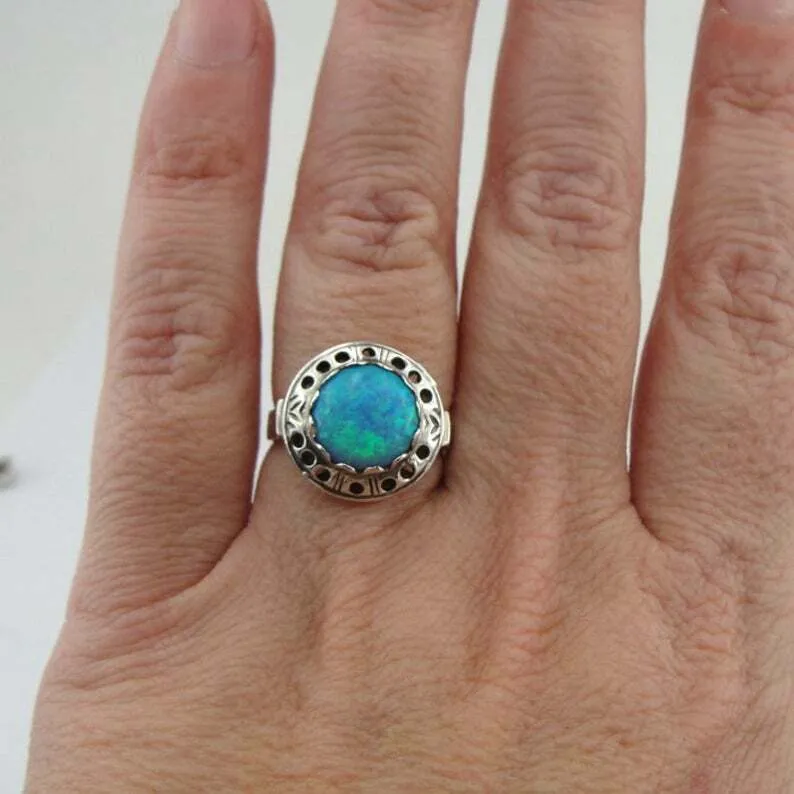 Hadar Designers Blue Opal Ring size 6.5,7 Sterling 925 Silver Handmade () LAST