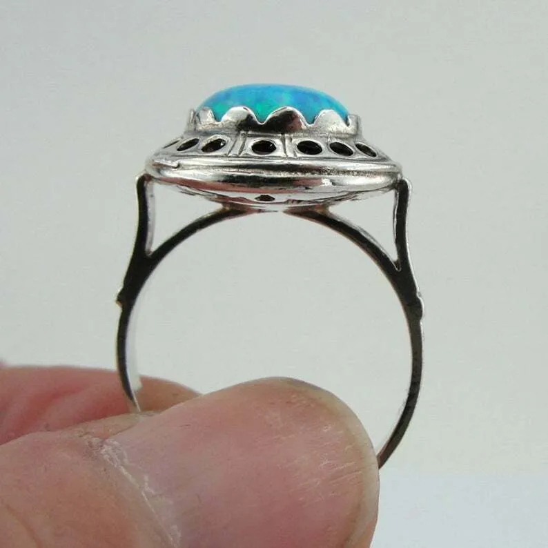 Hadar Designers Blue Opal Ring size 6.5,7 Sterling 925 Silver Handmade () LAST