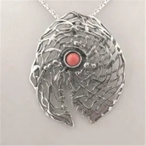 Hadar Designers Coral Pendent 925 Sterling Silver Handmade Large Art (H 448) y