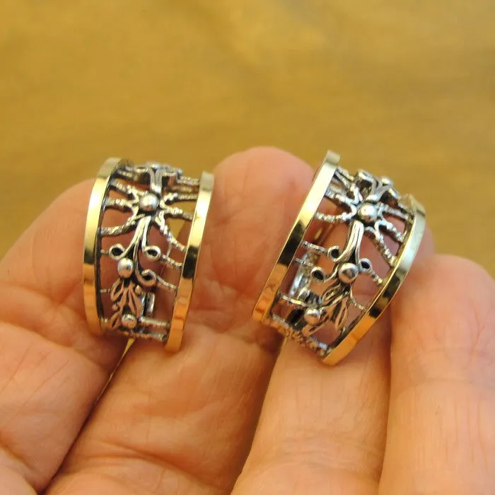 Hadar Designers Filigree Earrings 9K Yellow Gold 925 Silver Handmade ()Last