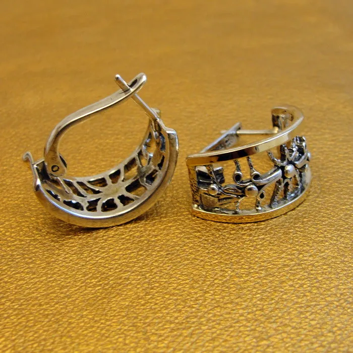 Hadar Designers Filigree Earrings 9K Yellow Gold 925 Silver Handmade ()Last