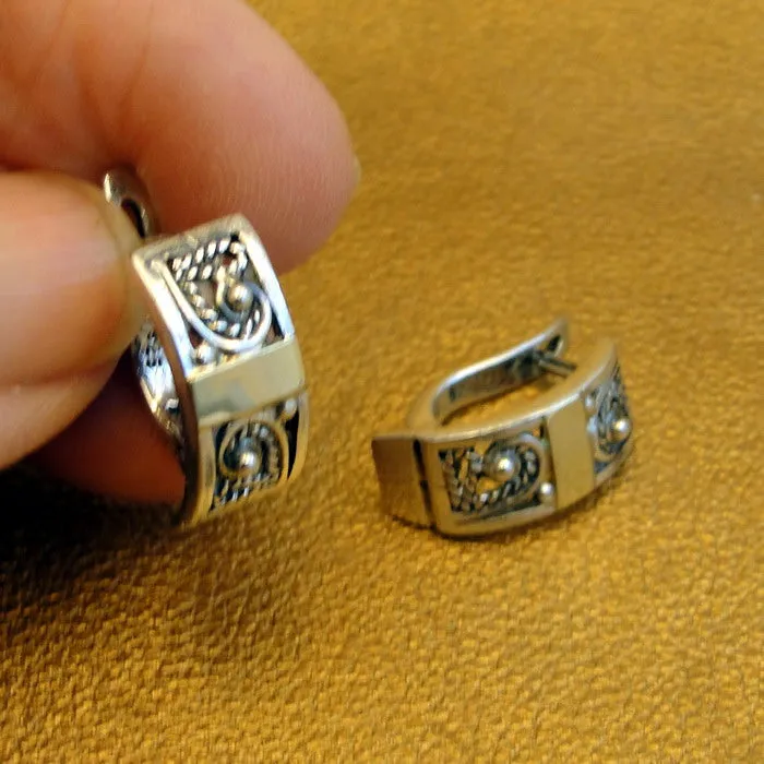 Hadar Designers Filigree Earrings 9K Yellow Gold Sterling Silver Handmade ()LAST