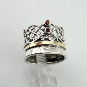 Hadar Designers Garnet CZ Ring 9k Yellow Gold 925 Silver 5.5,6,6.5,7,7,5 (MS)2y