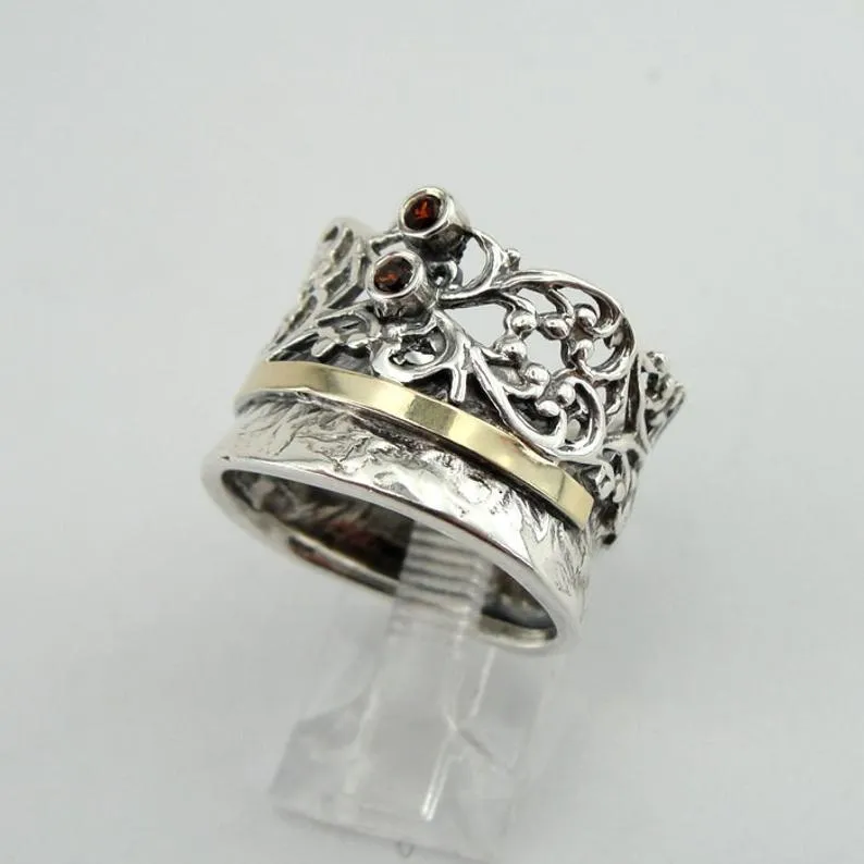 Hadar Designers Garnet CZ Ring 9k Yellow Gold 925 Silver 5.5,6,6.5,7,7,5 (MS)2y
