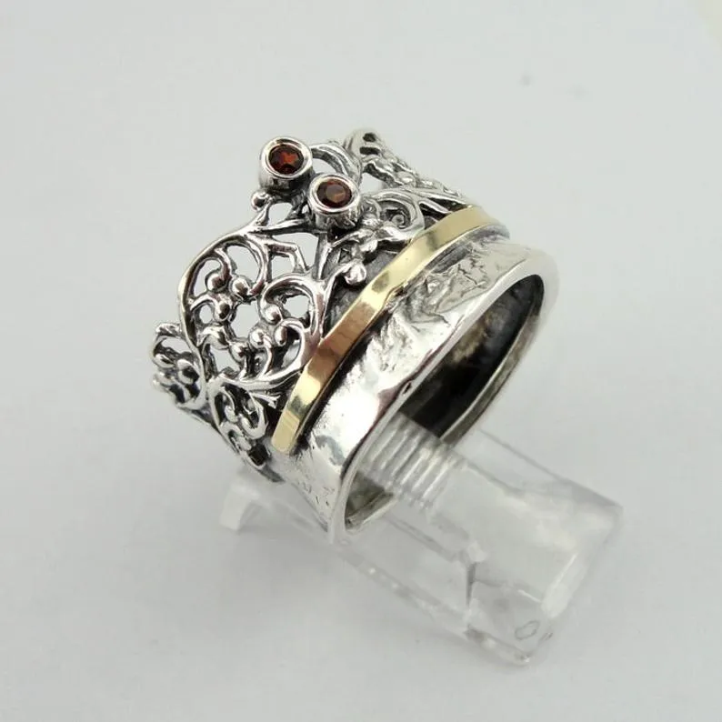Hadar Designers Garnet CZ Ring 9k Yellow Gold 925 Silver 5.5,6,6.5,7,7,5 (MS)2y