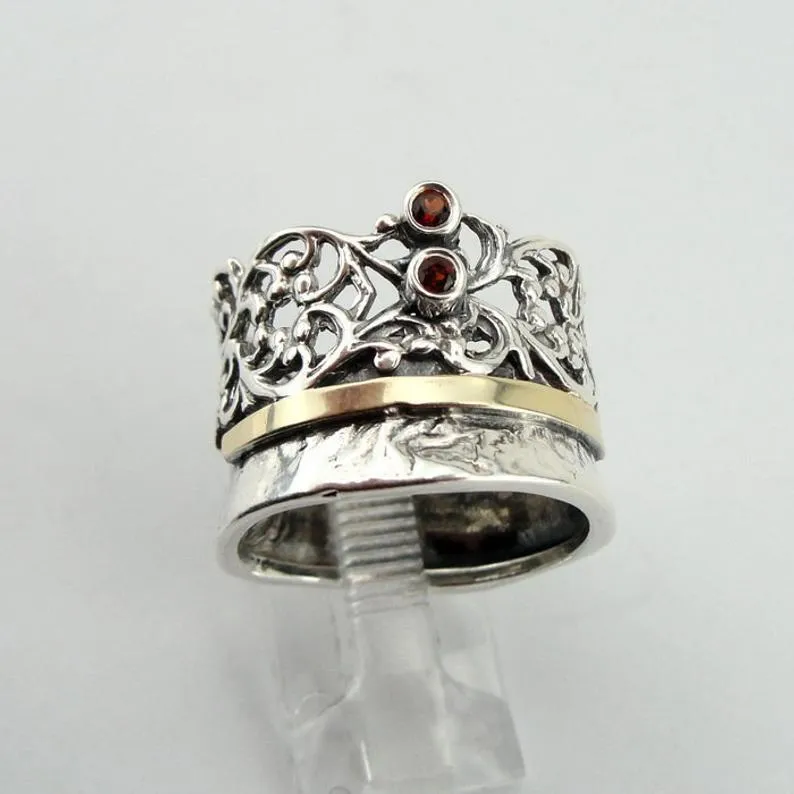 Hadar Designers Garnet CZ Ring 9k Yellow Gold 925 Silver 5.5,6,6.5,7,7,5 (MS)2y