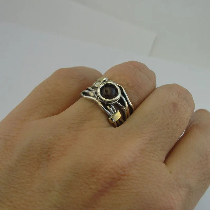 Hadar Designers garnet ring 6.5,7,8,9 handmade 9k yellow gold 925 silver (ms) y