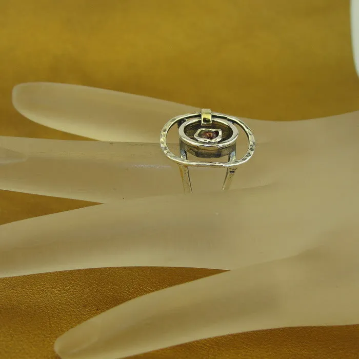 Hadar Designers Garnet Ring 6,7,8,9 Handmade 9k Yellow Gold 925 Silver (MS) 8Y