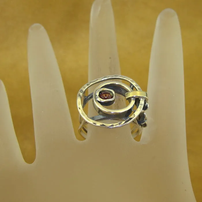 Hadar Designers Garnet Ring 6,7,8,9 Handmade 9k Yellow Gold 925 Silver (MS) 8Y