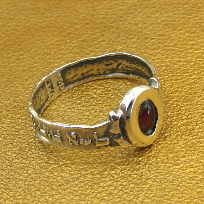 Hadar Designers Garnet Ring 7, 7.5 Shema Israel 9k yellow Gold 925 Silver ()y