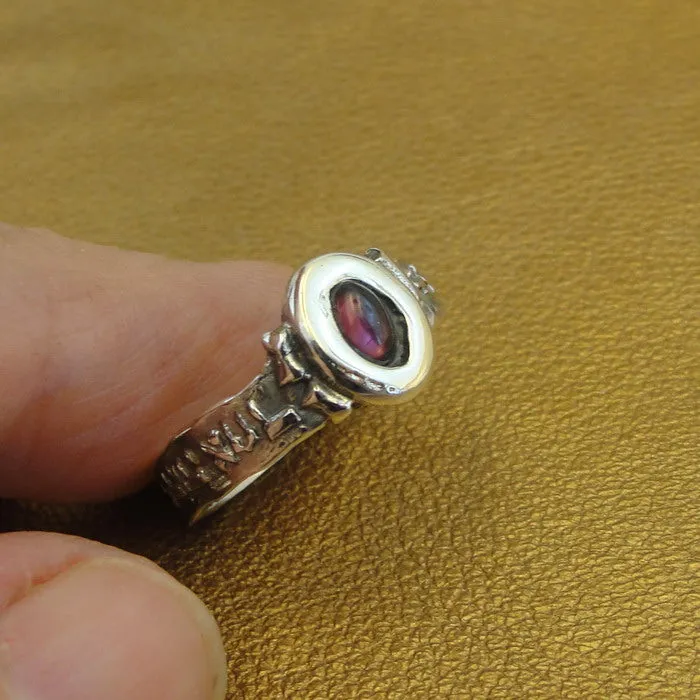 Hadar Designers Garnet Ring 7, 7.5 Shema Israel 9k yellow Gold 925 Silver ()y